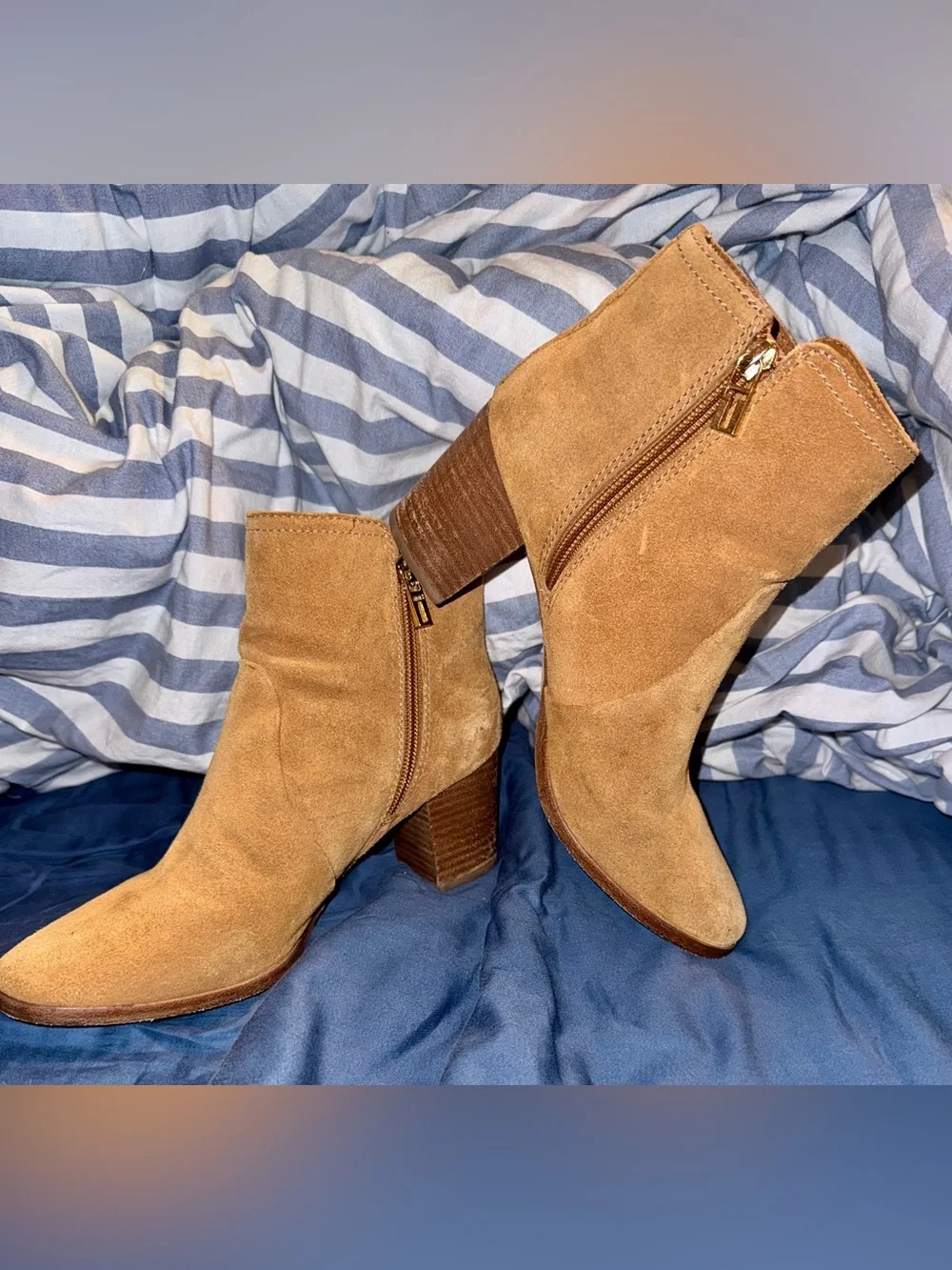 Tory Burch Tan Suede Zip Block-Heel Ankle Boots